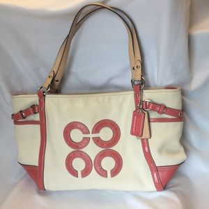 Coach coral and cream canvas satchel
